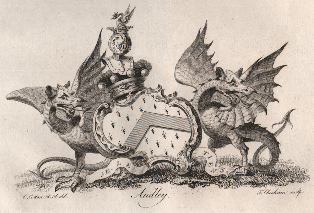 AUDLEY. Coat of Arms. Heraldry 1790 old antique vintage print picture